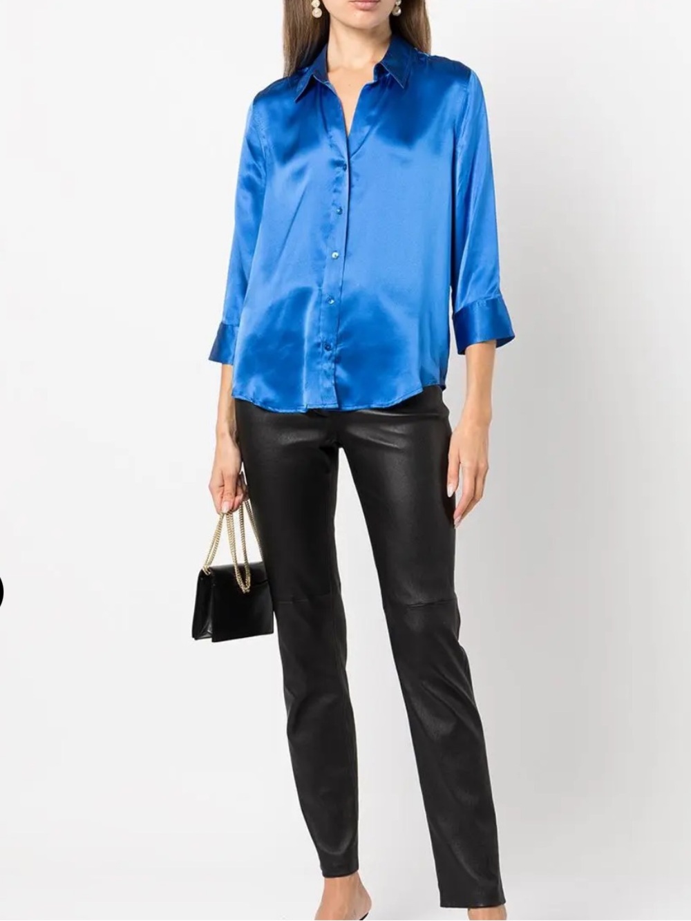 L’AGENCE Dani Silk Blouse in Blue Size Medium